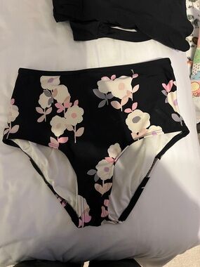 kate spade Black Floral High-Waist Bikini Bottoms